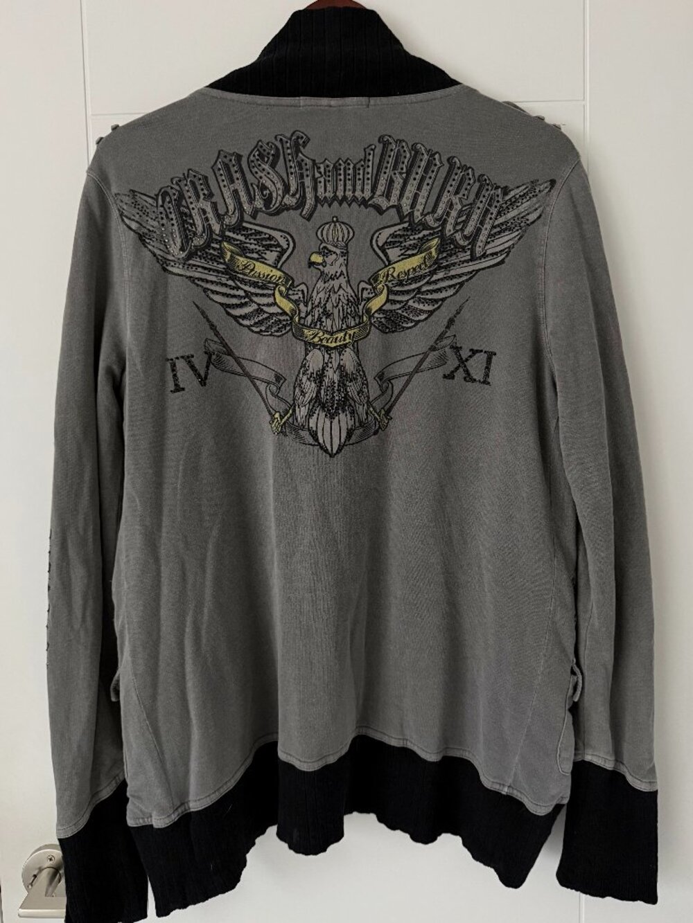 Vintage Crash & Burn - Draped Cardigan w/ Gunmetal & Black Diamond Rhinestones